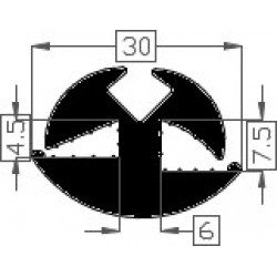 Raamrubber TPE zwart 7,5 -4,5 br. 30 mm