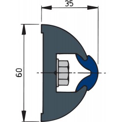 Mtr. stootlijst wit halfrond 60x35mm, excl inlage