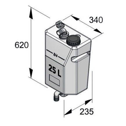 Vuilwatertank 25ltr voor wandbevestiging