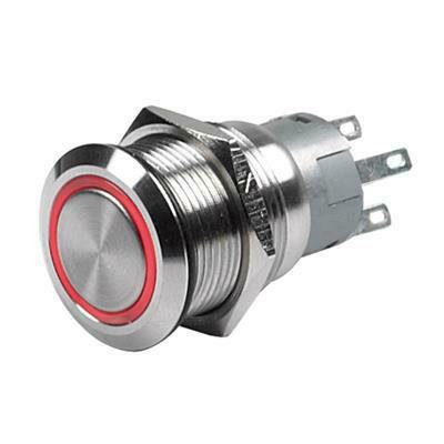 Hollex Drukknop rvs 12V aan-uit LED rood