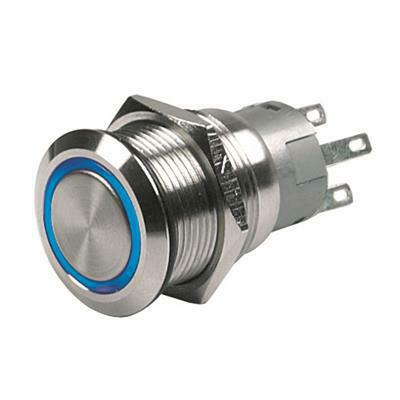 Hollex Drukknop rvs 12V puls LED blauw