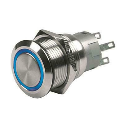 Hollex Drukknop rvs 12V aan-uit LED blauw