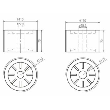 Geleiderol PU L70mm Ã110mm as 22.5mm