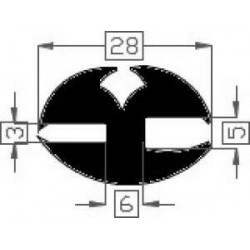 Raamrubber TPE zwart 3-5 br. 28 mm