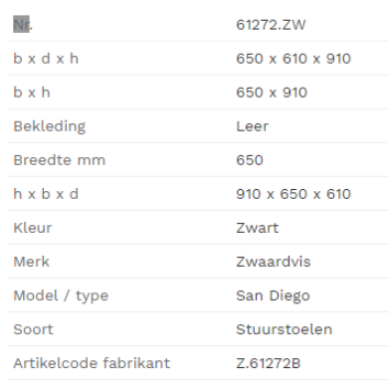 Zwaardvis Stoelkuip San Diego zwart leer