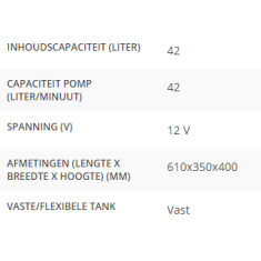 Drinkwatertank systeem Comfort 42ltr, 12V